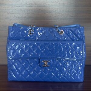 CHANEL Royal Blue Quilted Patent shoulder Bag